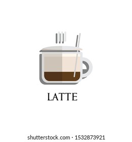 Hot Latte coffee in flat design illustration on white background.