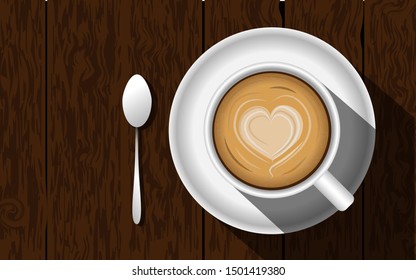 Hot latte coffee That was placed on a wooden table