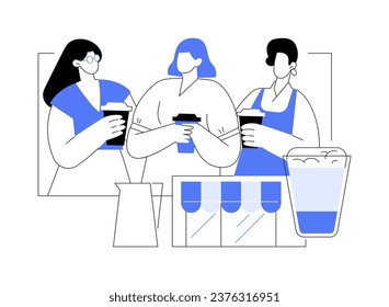 Hot latte isolated cartoon vector illustrations. Group of girls drinking latte from paper cups, coffee break, leisure time with friends, hot drink takeaway, have fun out together vector cartoon.