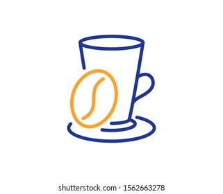 Hot latte sign. Coffee cup with bean line icon. Tea drink mug symbol. Colorful outline concept. Blue and orange thin line coffee cup icon. Vector