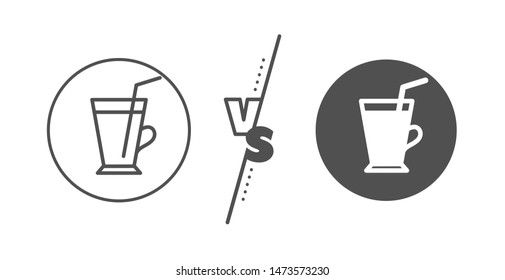 Hot latte sign. Versus concept. Coffee cup line icon. Tea drink mug symbol. Line vs classic coffee cup icon. Vector