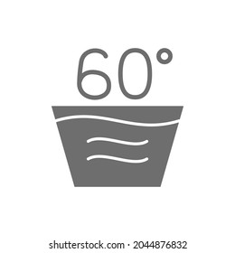 Hot laundry, 60 degrees washing temperature grey icon.