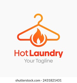 Hot Laundry Logo Vector Illustration. Template Design Idea Combining Fire and Hanger Fashion Shape