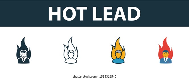 Hot Lead icon set. Premium simple element in diferent styles from crm icons collection. Set of hot lead icon in filled, outline, colored and flat symbols concept.