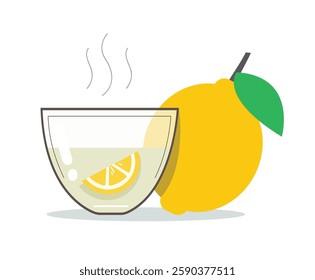 Hot Lemon Tea with Fresh Lemon vector illustration