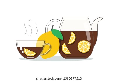 Hot Lemon Tea with Fresh Lemon vector illustration