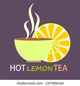 Hot lemon tea on flat style or logo design ,vector illustration.

