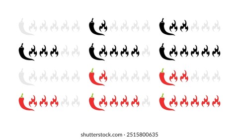 Hot level set icons. Flat and silhouette style. Vector icons.