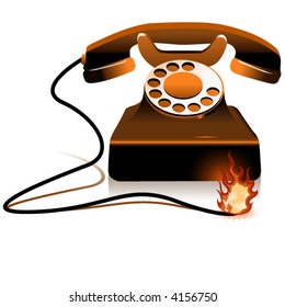 Hot Line - Burning Telephone on the white background