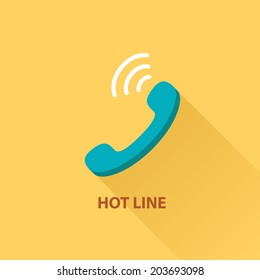 Hot line headset flat web icon.Flat design style modern vector illustration. Isolated on stylish color background, flat long shadow design, flat design elements, social technologies, connection