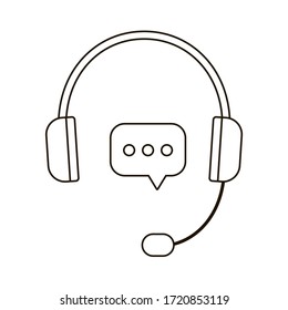 Hot line, help, response, consultation via telephone at call center, line icon. Headphones with microphone icon. Vector