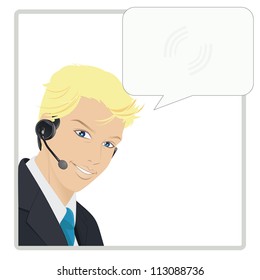 Hot liner : An illustration of man working with a headset, document in jpeg rgb format. Also available as a vector in adobe illustrator Eps10 compatible format. Use only simple gradients.
