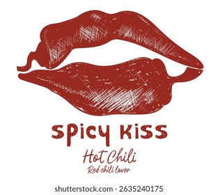 Hot lip kiss chili. Hot chili design for t shirt print, poster, sticker, background and other uses. Spicy kiss t shirt print design.