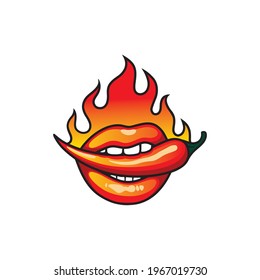 Hot Lips chili with fire symbols for food brand logo