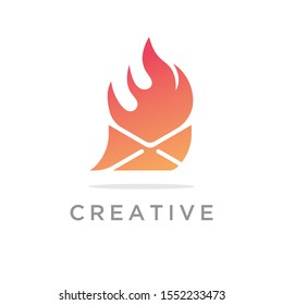 Hot mail logo design illustration.Envelope with fire symbol vector template