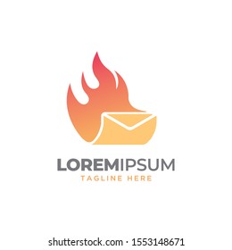 Hot mail logo design illustration.Envelope with fire symbol vector template