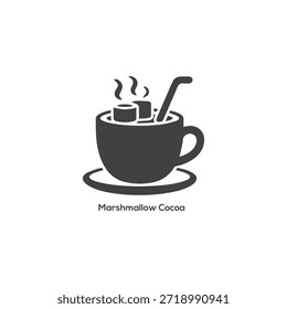Hot Marshmallow Cocoa Cup Icon with Steam, Cozy Winter Chocolate Drink Mug Silhouette for Cafe Menu and Branding Design

