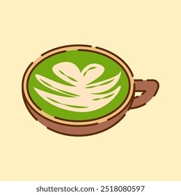 Hot Matcha Latte Illustration Flat Color