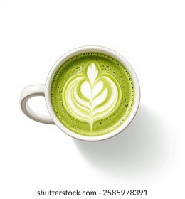 hot matcha latte isolated on a  white background. Vector illustration.