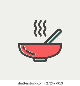 Hot meal in bowl icon thin line for web and mobile, modern minimalistic flat design. Vector icon with dark grey outline and offset colour on light grey background.