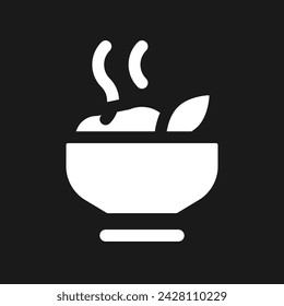 Hot meal dark mode glyph ui icon. Dinner time. Delicious vegan breakfast. User interface design. White silhouette symbol on black space. Solid pictogram for web, mobile. Vector isolated illustration