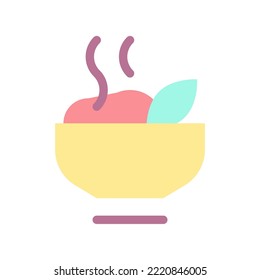 Hot meal flat color ui icon. Dinner time. Healthy food. Delicious vegan breakfast. Nutritious lunch. Simple filled element for mobile app. Colorful solid pictogram. Vector isolated RGB illustration