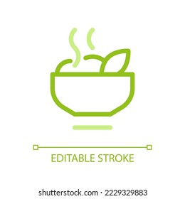 Hot meal pixel perfect color linear ui icon. Dinner time. Healthy food. Vegan breakfast. Nutritious lunch. GUI, UX design. Outline isolated user interface pictogram. Editable stroke. Arial font used