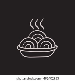 Comida caliente en el icono de esbozo vectorial de placa aislado en el fondo. Dibujo manual Comida caliente en el icono de plato. Comida caliente en el icono de esbozo de placa para infografía, sitio web o aplicación.