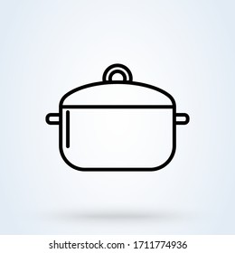 Hot meal. Pot and steam. Cooking line symbol. Vector illustration