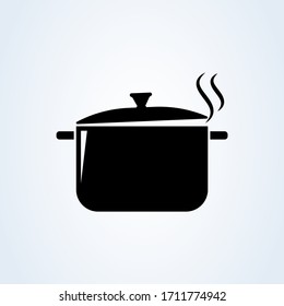 Hot meal. Pot and steam. Cooking symbol. Vector illustration