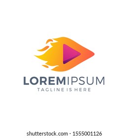Hot media fire logo design vector. Burn play music icon