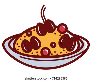 Hot Mediterranean risotto in deep bowl isolated illustration