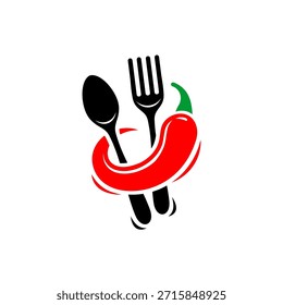 Warme Speisekarte, rote Chilischoten, Löffel und Gabel 