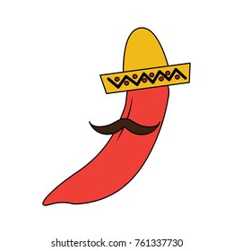 hot mexican chili pepper with hat and mustache