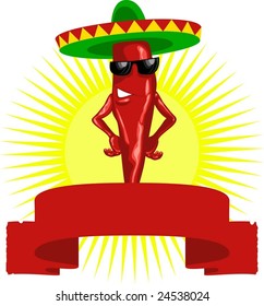 hot mexican chili pepper label red