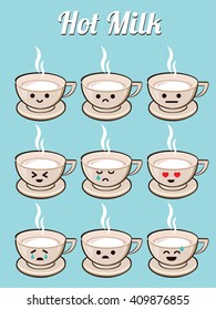 Hot Milk Cartoon Character with Different Expressions.  Isolated