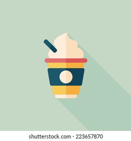 hot milk cream coffee flat icon with long shadow,eps10
