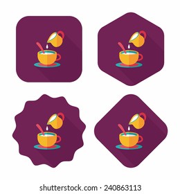 hot milk cream coffee flat icon with long shadow, eps10