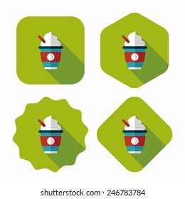 hot milk cream coffee flat icon with long shadow,eps10
