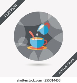 hot milk cream coffee flat icon with long shadow,eps10