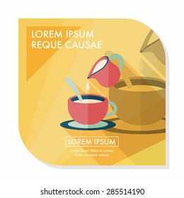 hot milk cream coffee flat icon with long shadow,eps10