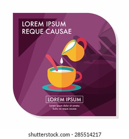 hot milk cream coffee flat icon with long shadow,eps10