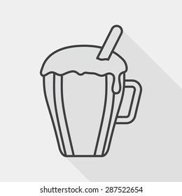 hot milk cream coffee flat icon with long shadow, line icon