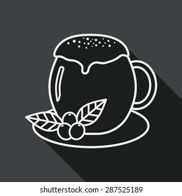 hot milk cream coffee flat icon with long shadow, line icon