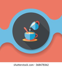hot milk cream coffee flat icon with long shadow,eps10