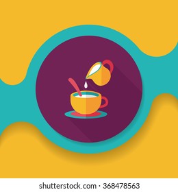 hot milk cream coffee flat icon with long shadow,eps10