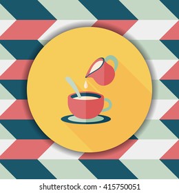 hot milk cream coffee flat icon with long shadow,eps10