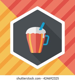 hot milk cream coffee flat icon with long shadow,eps10