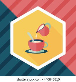 hot milk cream coffee flat icon with long shadow,eps10