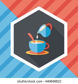 hot milk cream coffee flat icon with long shadow,eps10